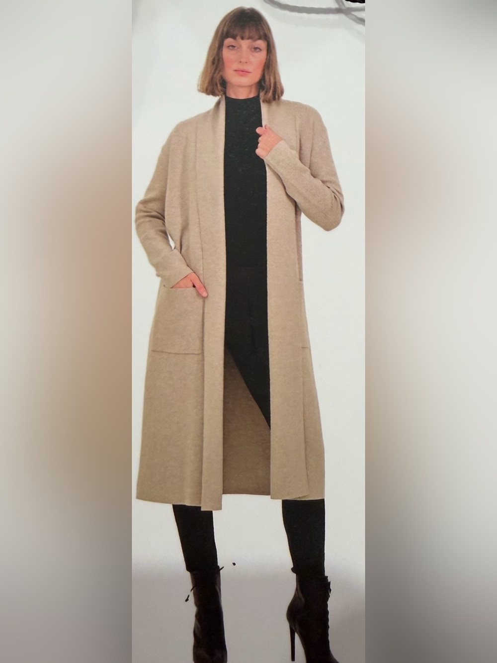 MAX SPORT Women's Long Open Front Cardigan Sweater Tan Buff Size L MSRP $368 NWT